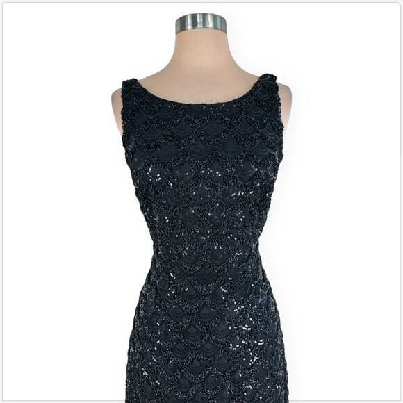 SD Collection Black Scalloped Sequin Sleeveless Stretch Evening Sheath Dress 8 - Picture 3 of 5